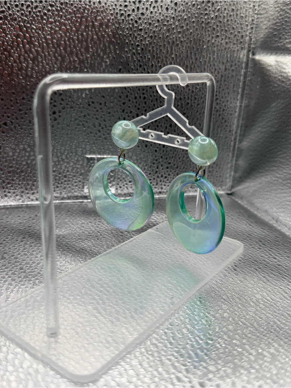 Handmade Iridescent Seafoam Hoop Drop Earrings - Green Blue